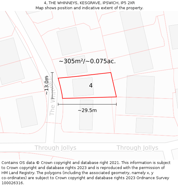 4, THE WHINNEYS, KESGRAVE, IPSWICH, IP5 2XR: Plot and title map