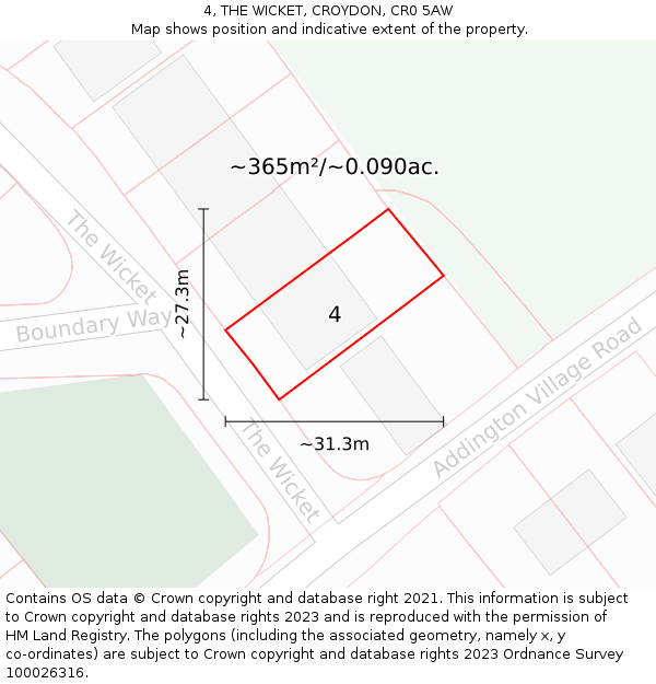 4, THE WICKET, CROYDON, CR0 5AW: Plot and title map