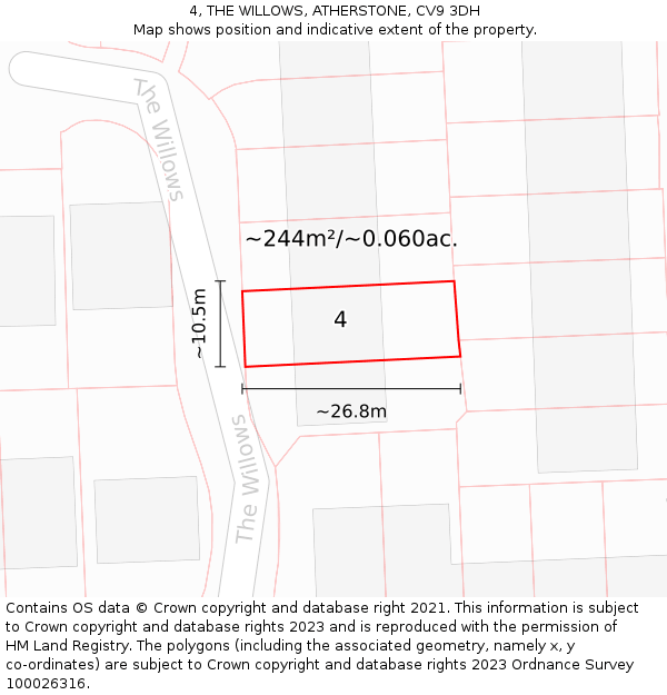 4, THE WILLOWS, ATHERSTONE, CV9 3DH: Plot and title map