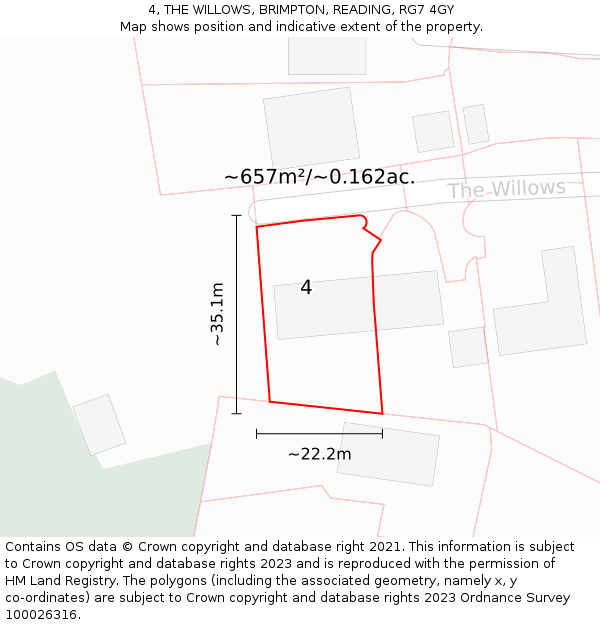 4, THE WILLOWS, BRIMPTON, READING, RG7 4GY: Plot and title map