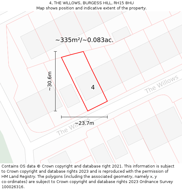 4, THE WILLOWS, BURGESS HILL, RH15 8HU: Plot and title map