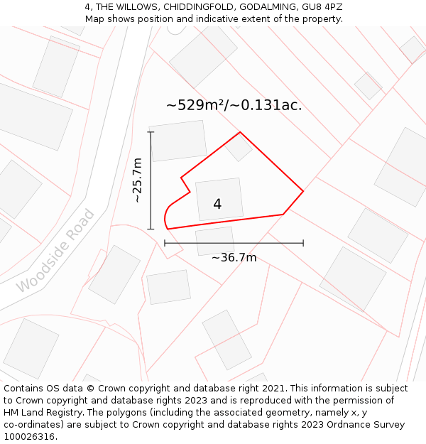 4, THE WILLOWS, CHIDDINGFOLD, GODALMING, GU8 4PZ: Plot and title map