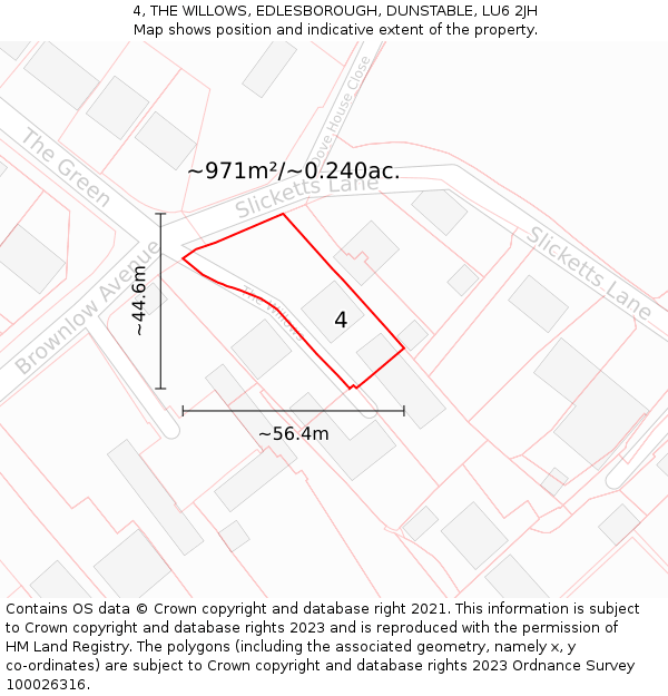 4, THE WILLOWS, EDLESBOROUGH, DUNSTABLE, LU6 2JH: Plot and title map