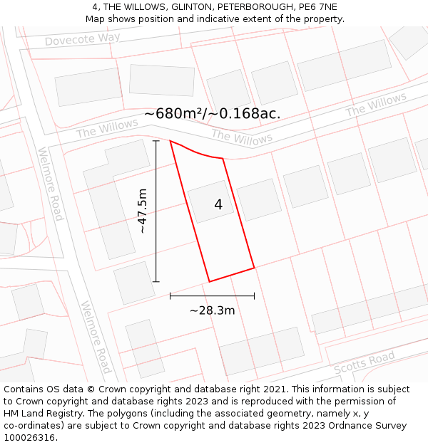 4, THE WILLOWS, GLINTON, PETERBOROUGH, PE6 7NE: Plot and title map
