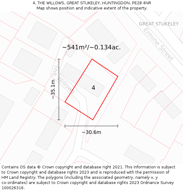 4, THE WILLOWS, GREAT STUKELEY, HUNTINGDON, PE28 4NR: Plot and title map