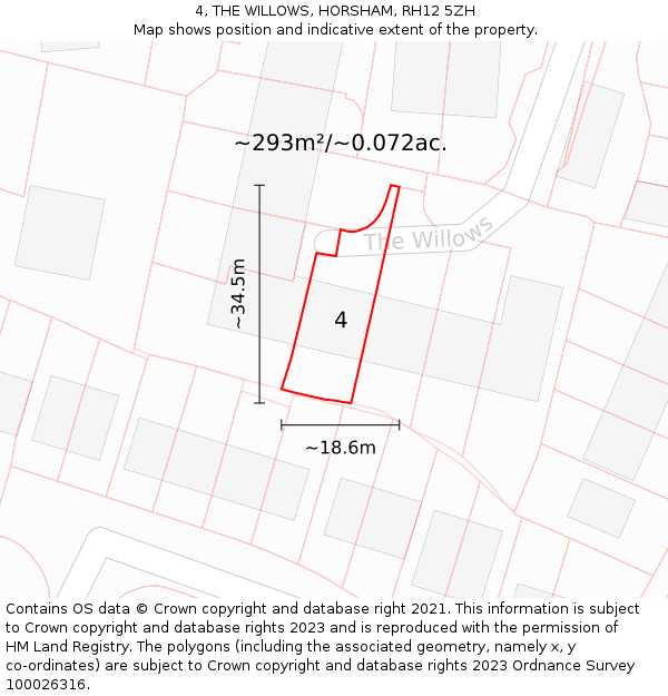 4, THE WILLOWS, HORSHAM, RH12 5ZH: Plot and title map