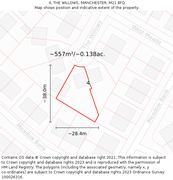 4, THE WILLOWS, MANCHESTER, M21 8FQ: Plot and title map