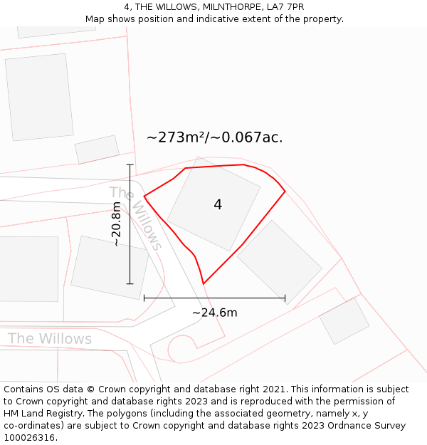 4, THE WILLOWS, MILNTHORPE, LA7 7PR: Plot and title map