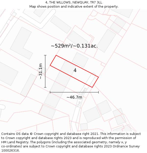 4, THE WILLOWS, NEWQUAY, TR7 3LL: Plot and title map