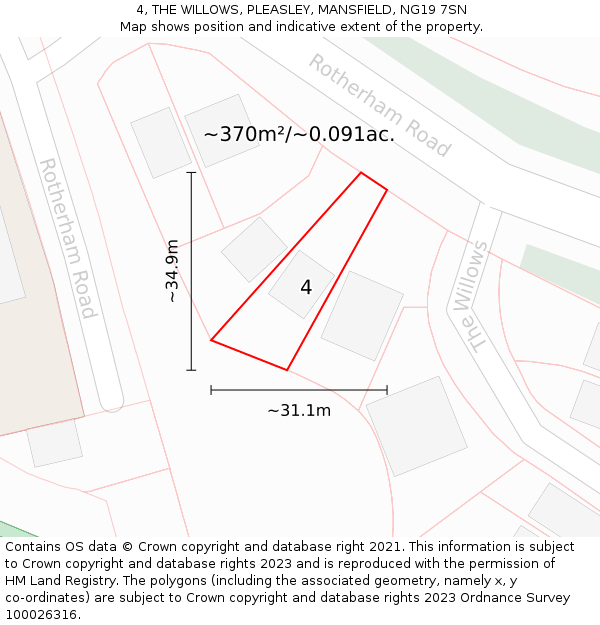 4, THE WILLOWS, PLEASLEY, MANSFIELD, NG19 7SN: Plot and title map