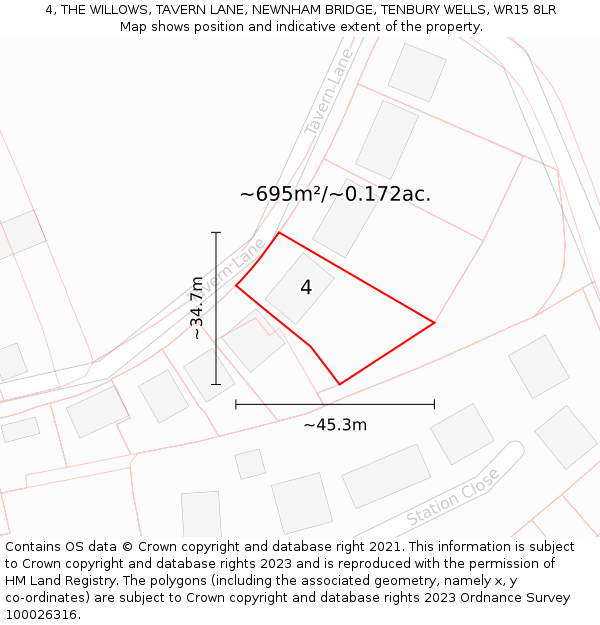 4, THE WILLOWS, TAVERN LANE, NEWNHAM BRIDGE, TENBURY WELLS, WR15 8LR: Plot and title map