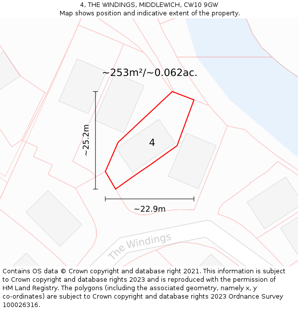 4, THE WINDINGS, MIDDLEWICH, CW10 9GW: Plot and title map