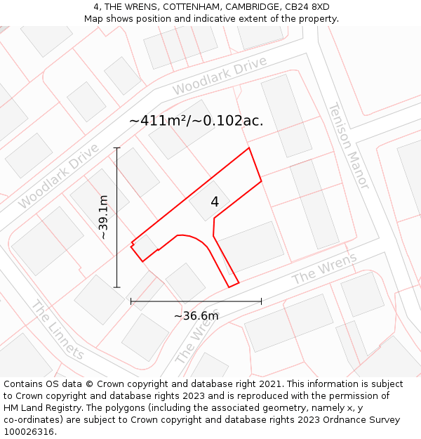 4, THE WRENS, COTTENHAM, CAMBRIDGE, CB24 8XD: Plot and title map