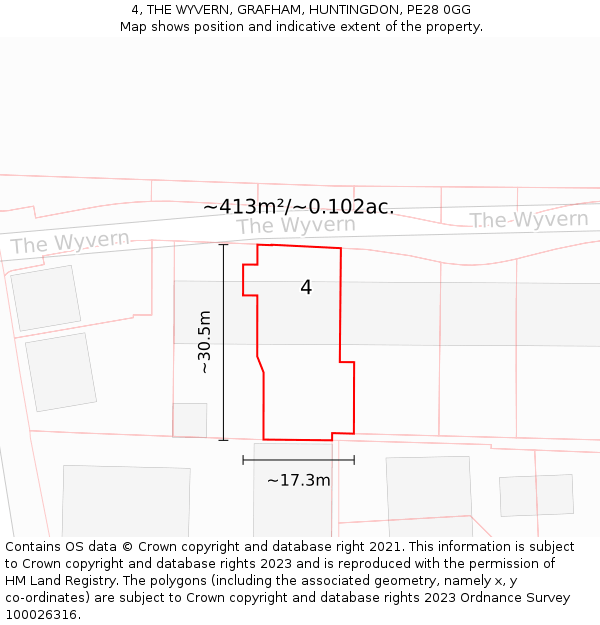 4, THE WYVERN, GRAFHAM, HUNTINGDON, PE28 0GG: Plot and title map