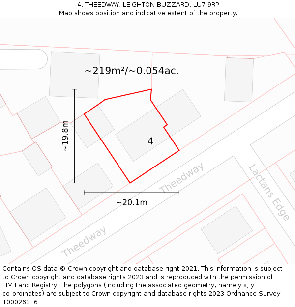 4, THEEDWAY, LEIGHTON BUZZARD, LU7 9RP: Plot and title map