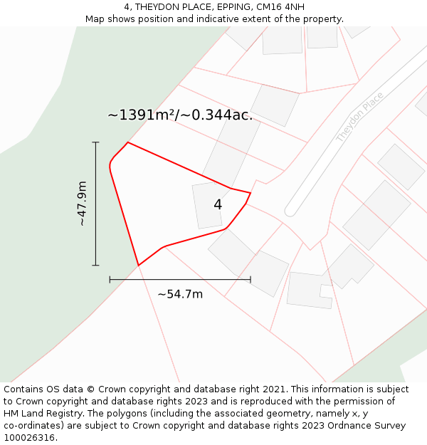 4, THEYDON PLACE, EPPING, CM16 4NH: Plot and title map