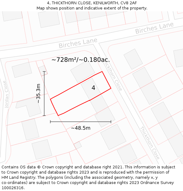 4, THICKTHORN CLOSE, KENILWORTH, CV8 2AF: Plot and title map