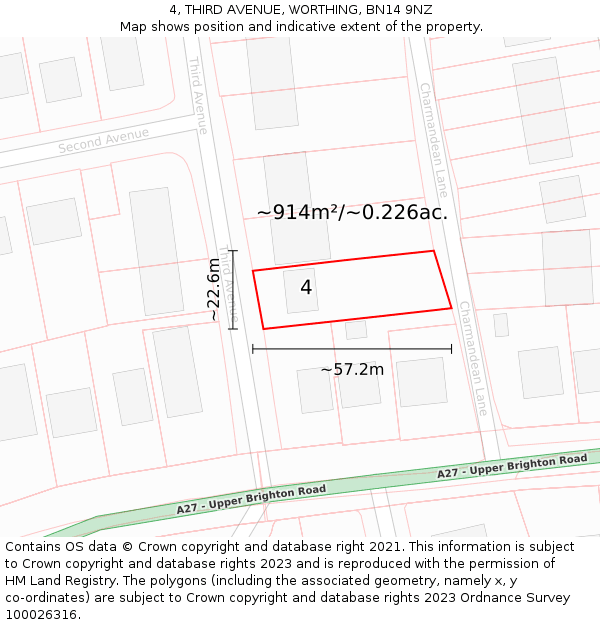 4, THIRD AVENUE, WORTHING, BN14 9NZ: Plot and title map