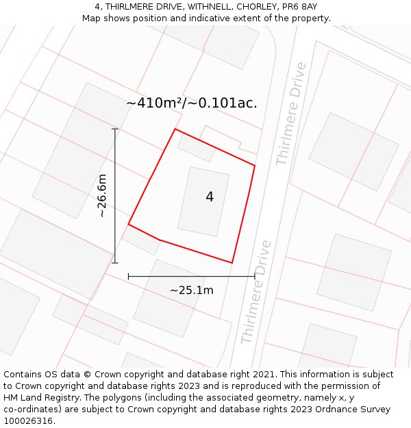 4, THIRLMERE DRIVE, WITHNELL, CHORLEY, PR6 8AY: Plot and title map