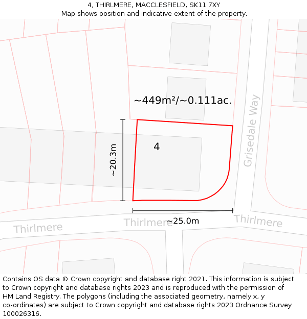 4, THIRLMERE, MACCLESFIELD, SK11 7XY: Plot and title map