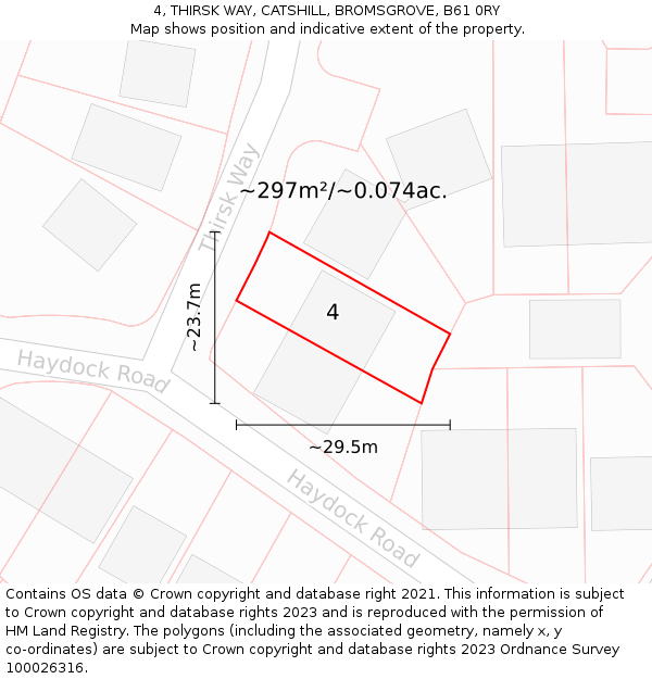 4, THIRSK WAY, CATSHILL, BROMSGROVE, B61 0RY: Plot and title map