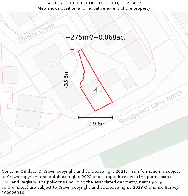4, THISTLE CLOSE, CHRISTCHURCH, BH23 4UP: Plot and title map