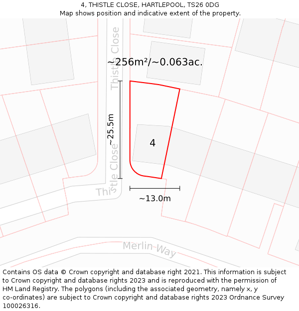 4, THISTLE CLOSE, HARTLEPOOL, TS26 0DG: Plot and title map