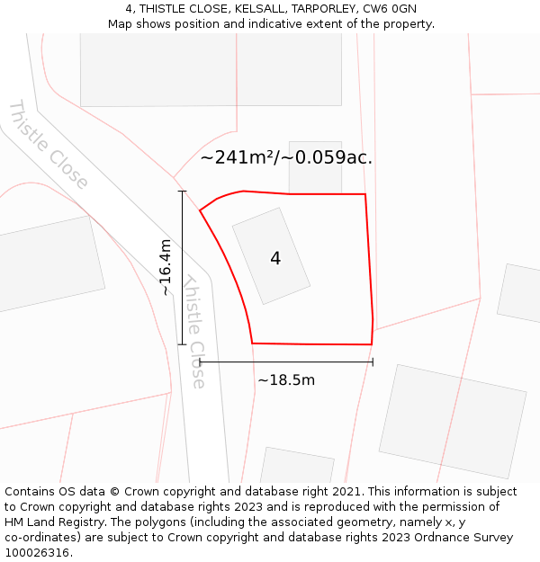 4, THISTLE CLOSE, KELSALL, TARPORLEY, CW6 0GN: Plot and title map