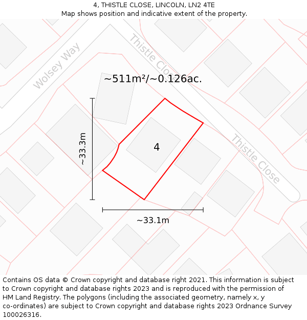 4, THISTLE CLOSE, LINCOLN, LN2 4TE: Plot and title map