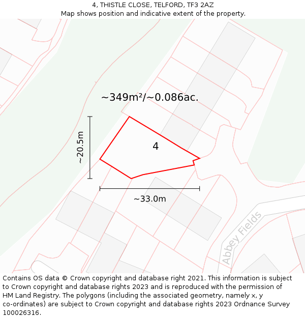 4, THISTLE CLOSE, TELFORD, TF3 2AZ: Plot and title map