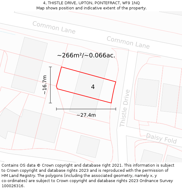 4, THISTLE DRIVE, UPTON, PONTEFRACT, WF9 1NQ: Plot and title map