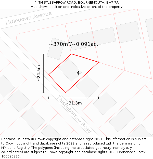 4, THISTLEBARROW ROAD, BOURNEMOUTH, BH7 7AJ: Plot and title map