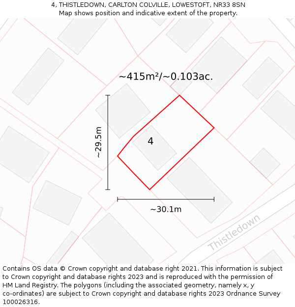4, THISTLEDOWN, CARLTON COLVILLE, LOWESTOFT, NR33 8SN: Plot and title map