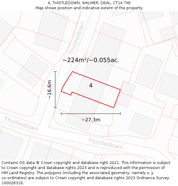 4, THISTLEDOWN, WALMER, DEAL, CT14 7XE: Plot and title map