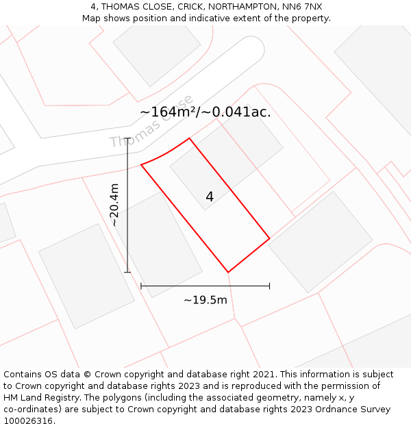 4, THOMAS CLOSE, CRICK, NORTHAMPTON, NN6 7NX: Plot and title map