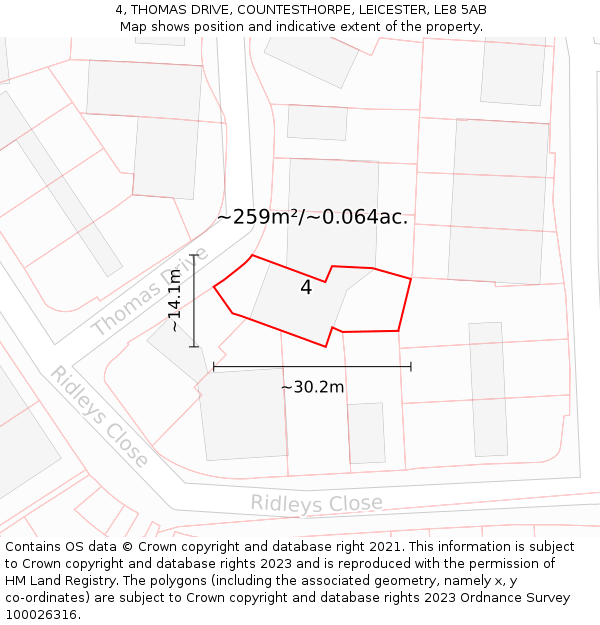 4, THOMAS DRIVE, COUNTESTHORPE, LEICESTER, LE8 5AB: Plot and title map