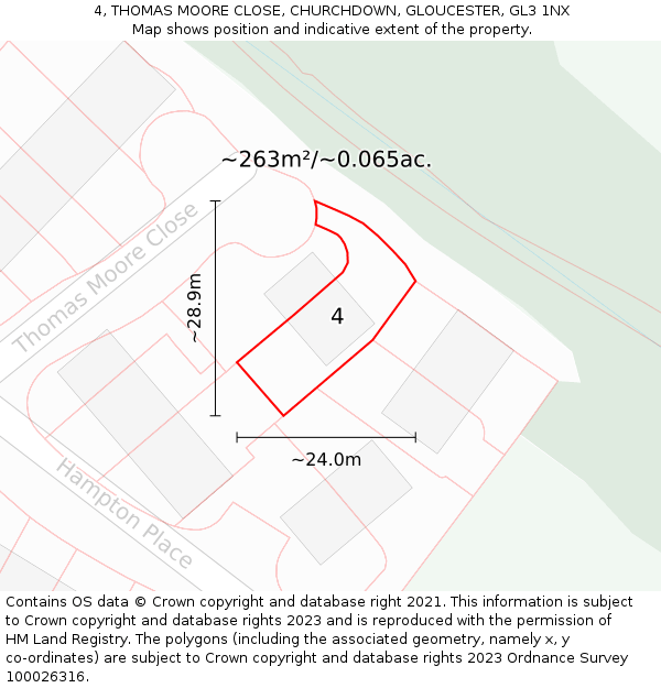 4, THOMAS MOORE CLOSE, CHURCHDOWN, GLOUCESTER, GL3 1NX: Plot and title map