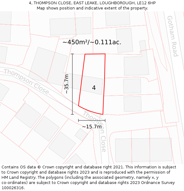 4, THOMPSON CLOSE, EAST LEAKE, LOUGHBOROUGH, LE12 6HP: Plot and title map