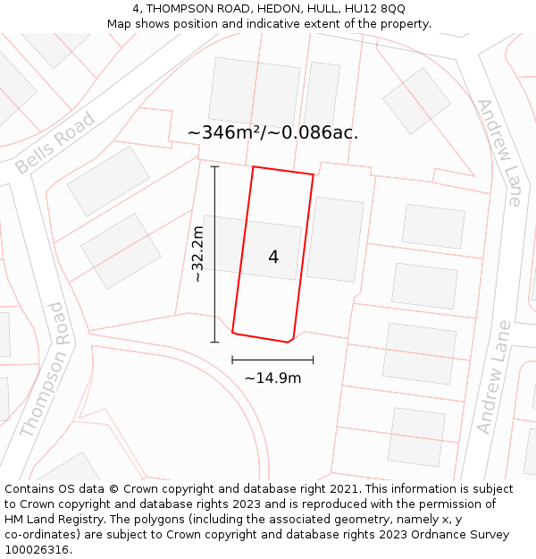 4, THOMPSON ROAD, HEDON, HULL, HU12 8QQ: Plot and title map