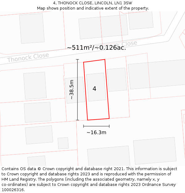 4, THONOCK CLOSE, LINCOLN, LN1 3SW: Plot and title map