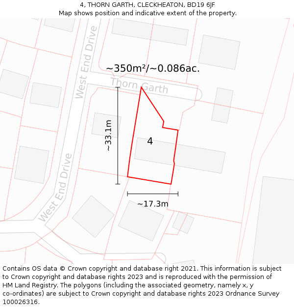 4, THORN GARTH, CLECKHEATON, BD19 6JF: Plot and title map