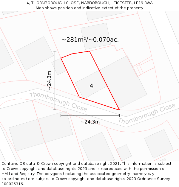 4, THORNBOROUGH CLOSE, NARBOROUGH, LEICESTER, LE19 3WA: Plot and title map