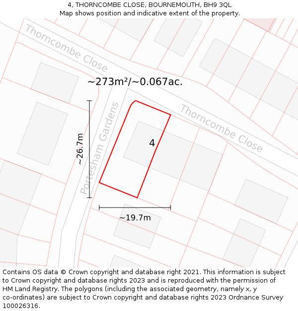 4, THORNCOMBE CLOSE, BOURNEMOUTH, BH9 3QL: Plot and title map