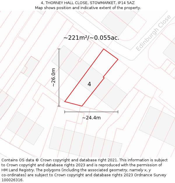 4, THORNEY HALL CLOSE, STOWMARKET, IP14 5AZ: Plot and title map
