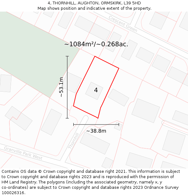 4, THORNHILL, AUGHTON, ORMSKIRK, L39 5HD: Plot and title map
