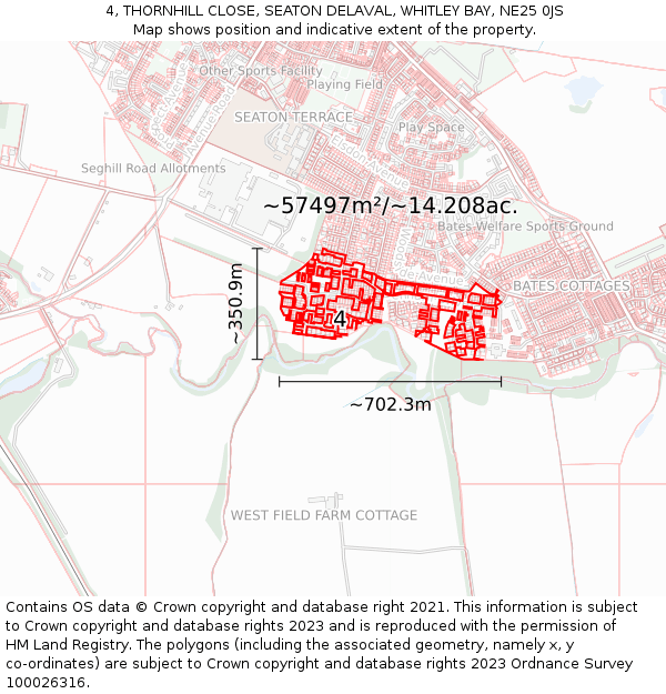 4, THORNHILL CLOSE, SEATON DELAVAL, WHITLEY BAY, NE25 0JS: Plot and title map