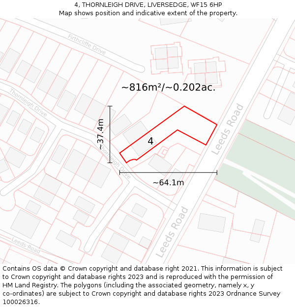 4, THORNLEIGH DRIVE, LIVERSEDGE, WF15 6HP: Plot and title map