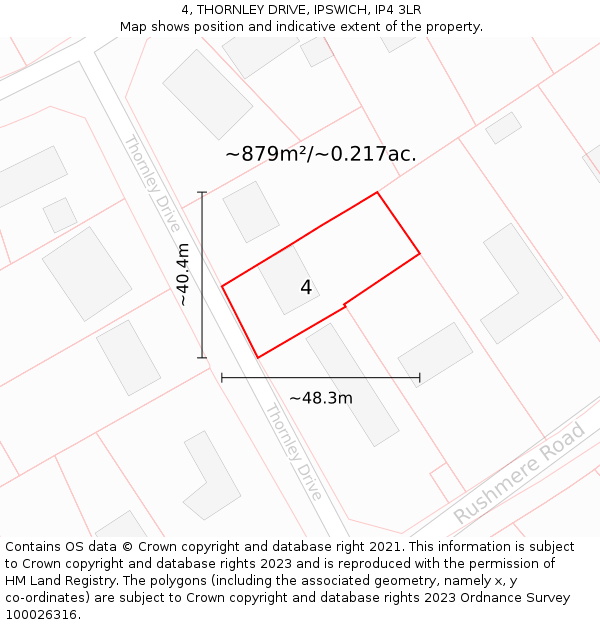4, THORNLEY DRIVE, IPSWICH, IP4 3LR: Plot and title map