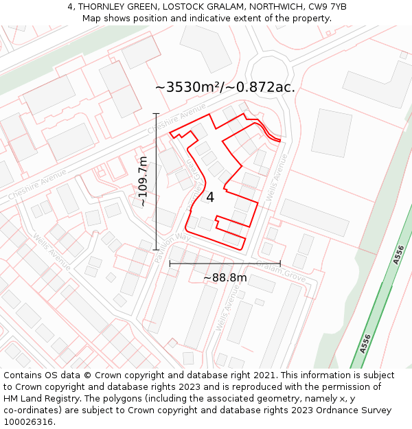 4, THORNLEY GREEN, LOSTOCK GRALAM, NORTHWICH, CW9 7YB: Plot and title map