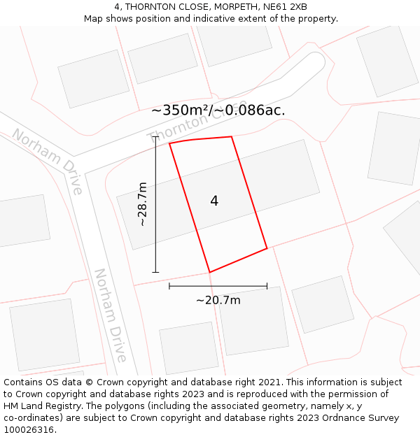 4, THORNTON CLOSE, MORPETH, NE61 2XB: Plot and title map